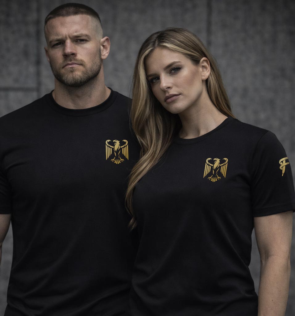 Deutschland Premium T-Shirt Schwarz – Gold Adler Brustprint – Streetwear